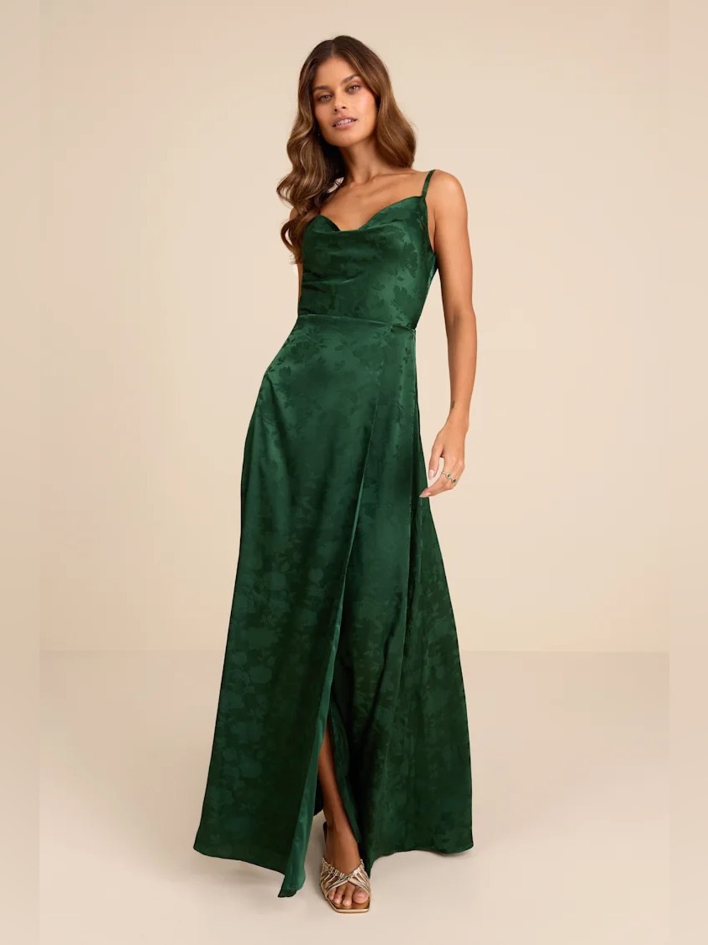 Lulus Simply Dreamy Emerald Green Satin Floral Jacquard Maxi Dress Size 1X NWT
